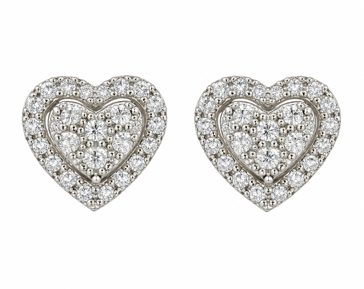 0.68 CTW 14K Gold Natural Diamond Heart Stud Earrings