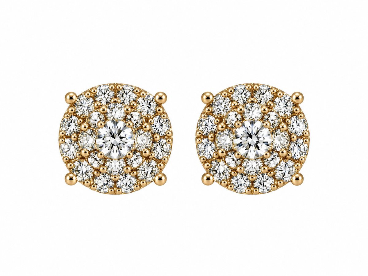 1.13 CTW 14K Gold Natural Diamond Cluster Stud Earrings