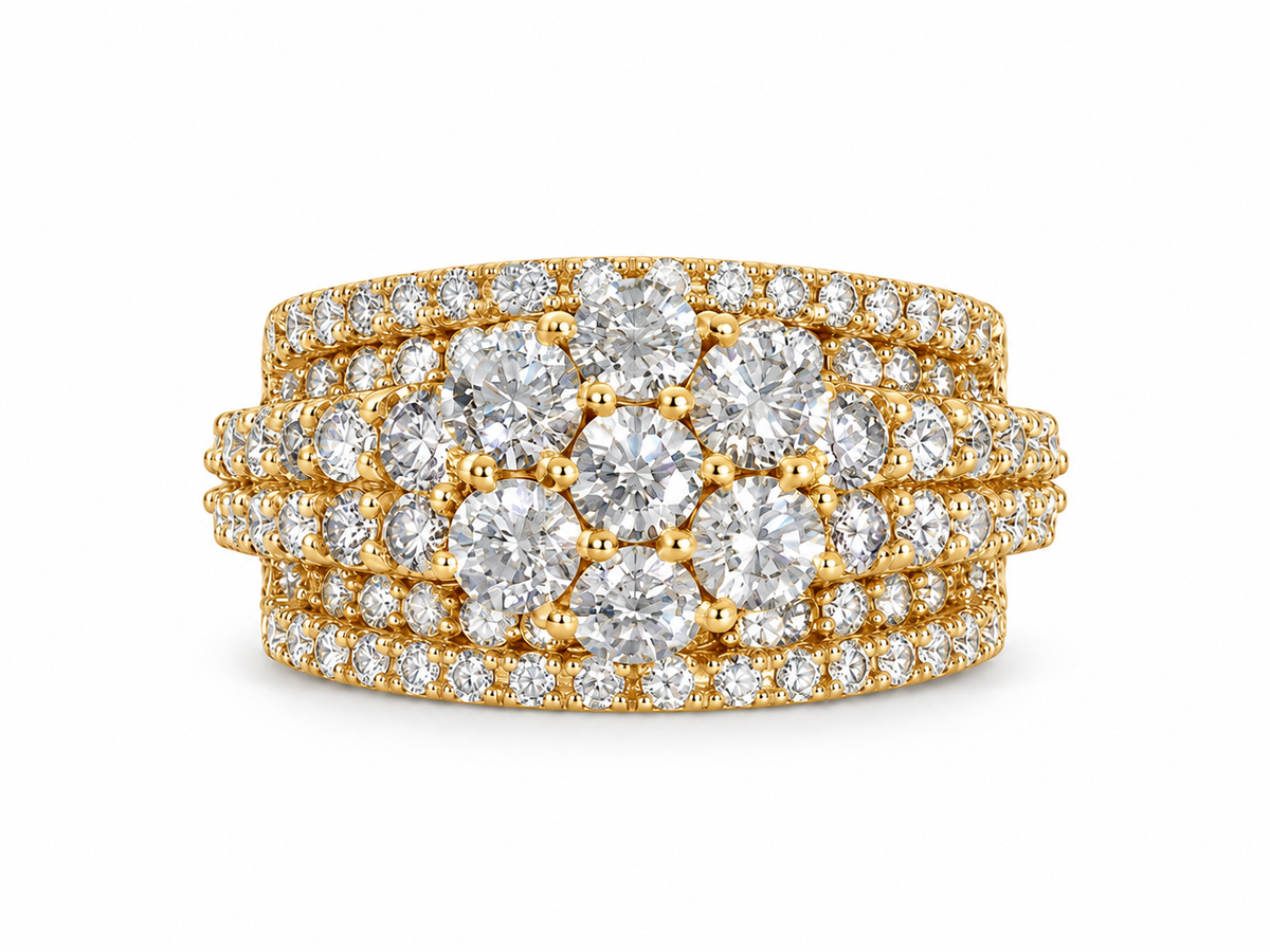 3.55 CTW 14K Gold Multi-Row Cluster Engagement Ring