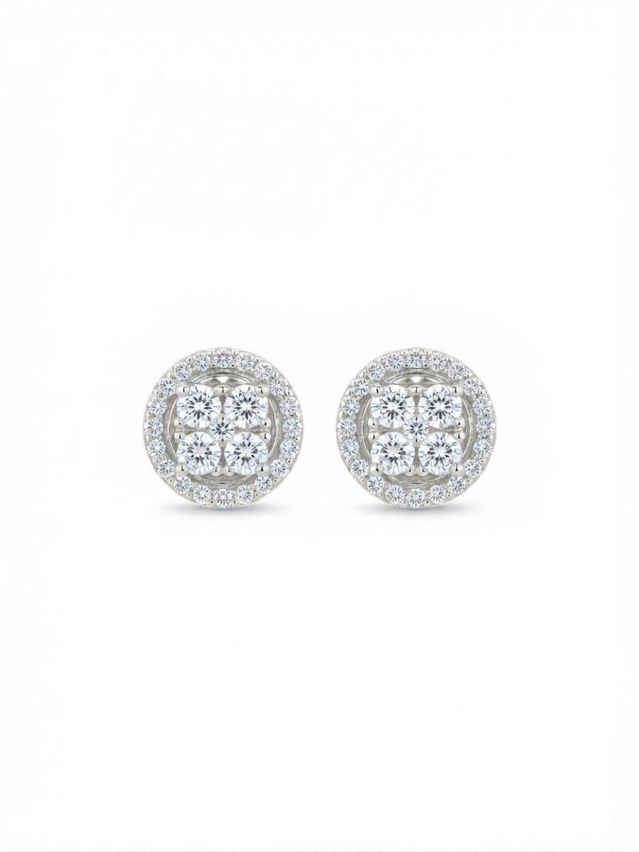 1.15 CTW 14K Natural Diamond Round Cluster Stud Earrings