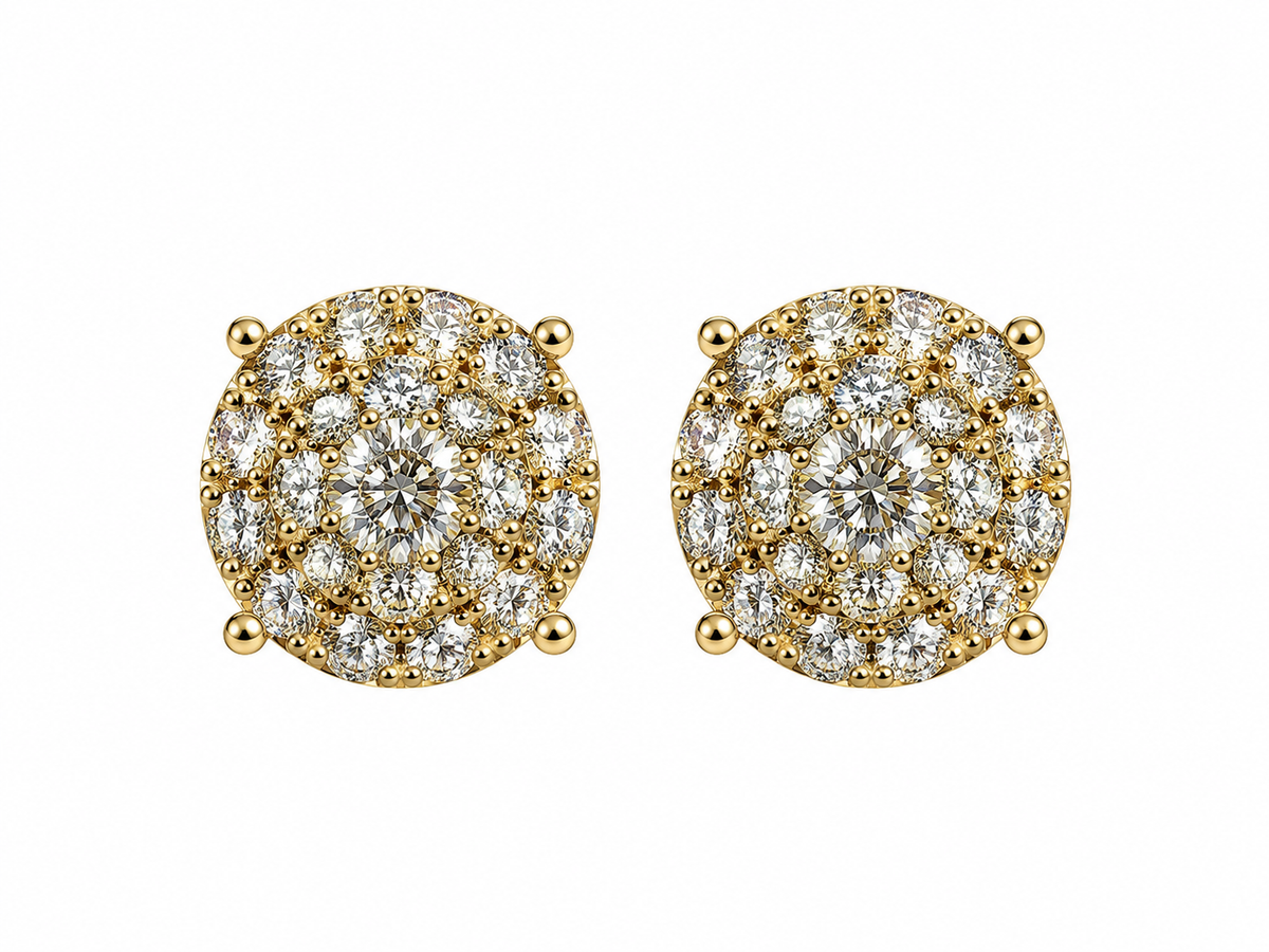 1.94 CTW 14K Gold Natural Diamond Cluster Stud Earrings