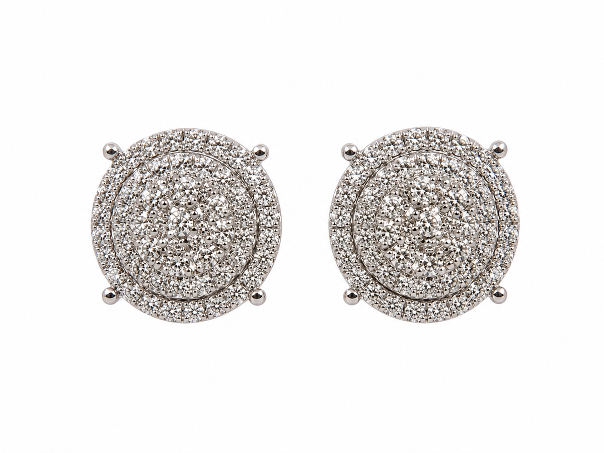 14K Gold Diamond Cluster Stud Earrings 1.76 CTW VVS D – 12.1mm