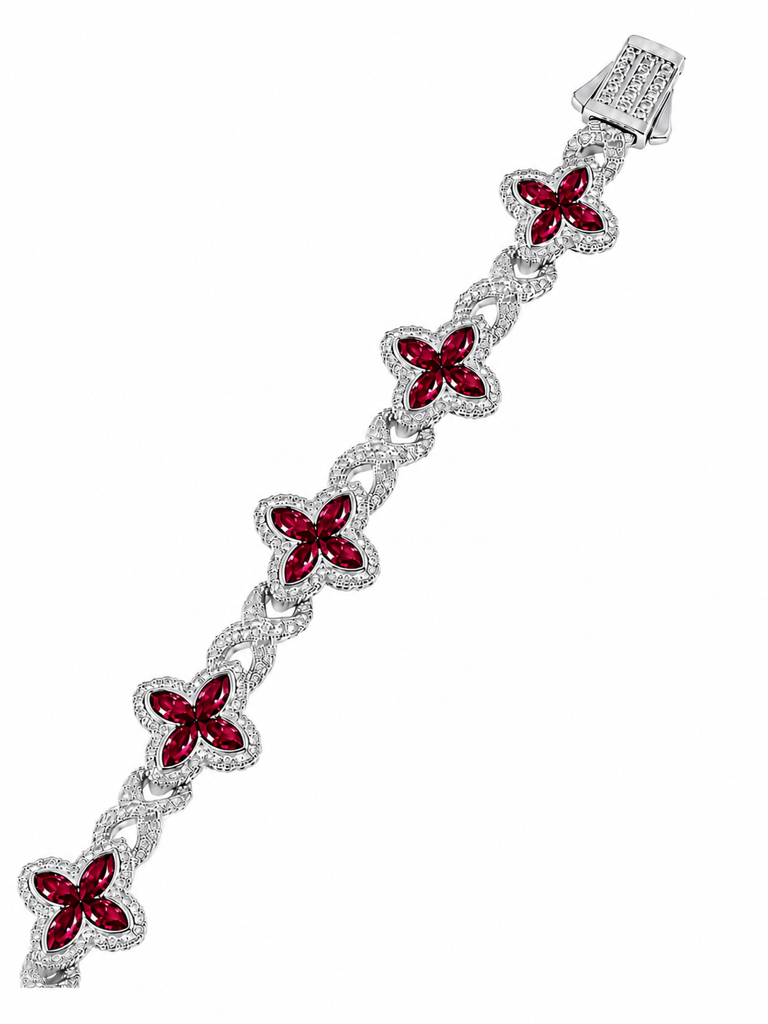 14K White Gold Emerald & Natural Diamond Clover Bracelet 5.95 CTW VS G