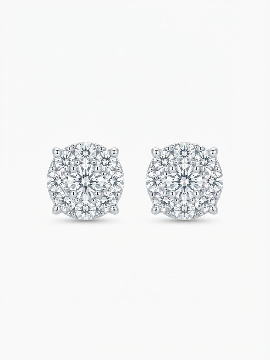 1.15 CTW 14K Natural Diamond Round Cluster Stud Earrings