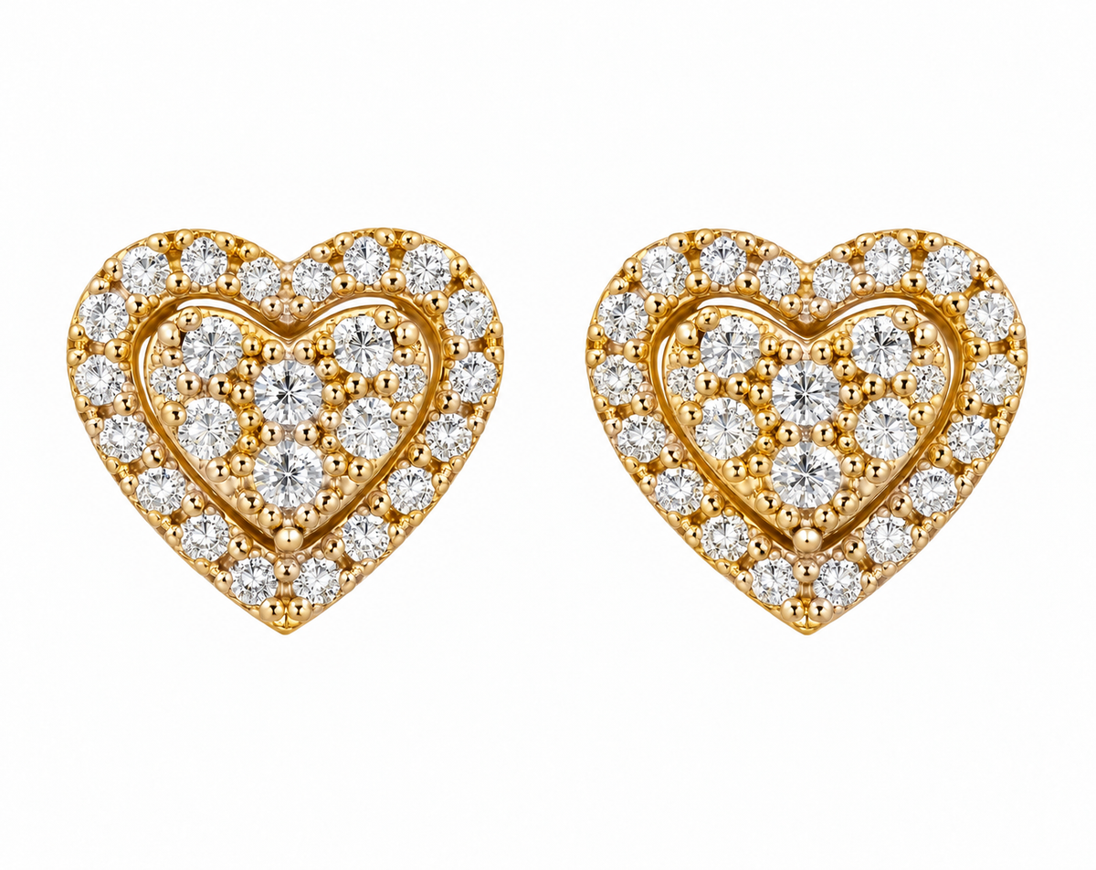 0.68 CTW 14K Gold Natural Diamond Heart Stud Earrings