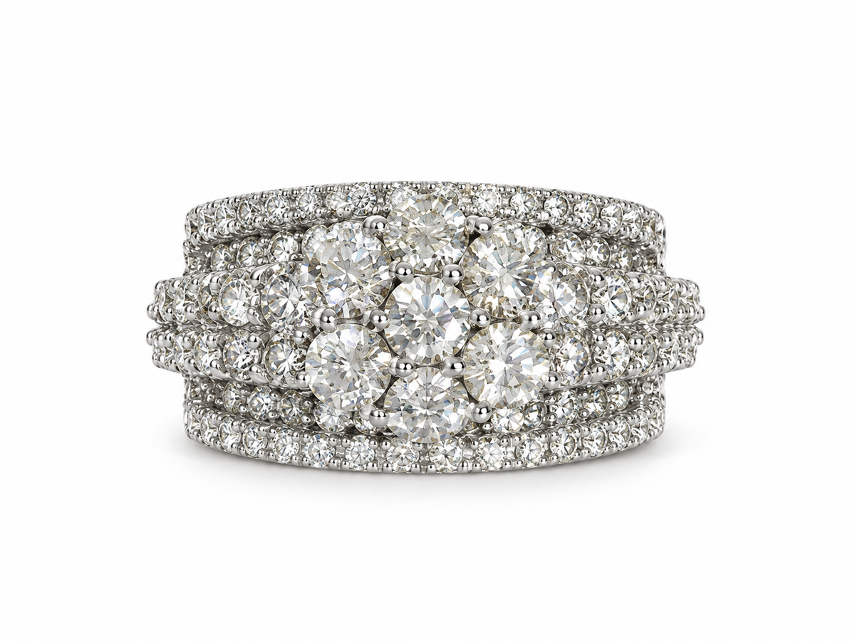 3.55 CTW 14K Gold Multi-Row Cluster Engagement Ring
