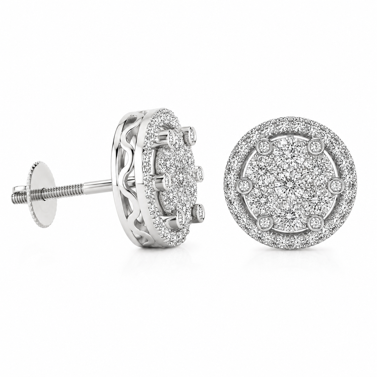 14K Gold Lab Diamond Cluster Stud Earrings 2.95 CTW VVS D – 13.2mm