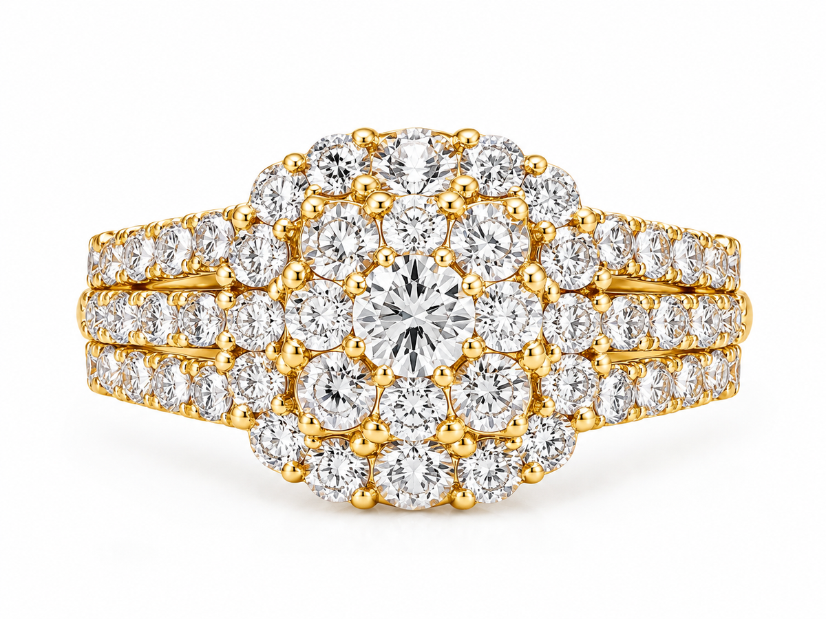 1.88 CTW 14K Gold Multi-Row Cluster Engagement Ring