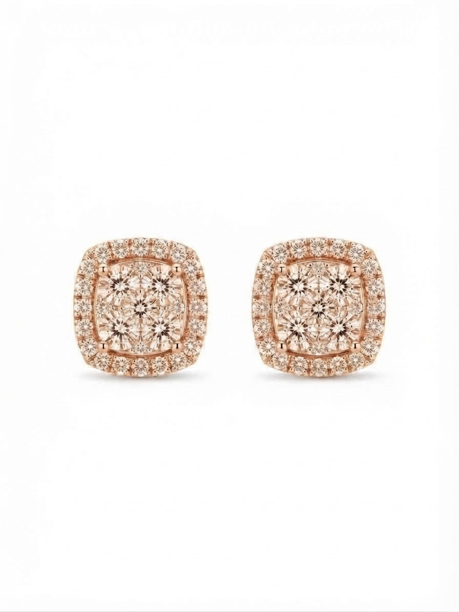 0.96 CTW 14K Natural Diamond VS/G Cushion Cluster Stud Earrings