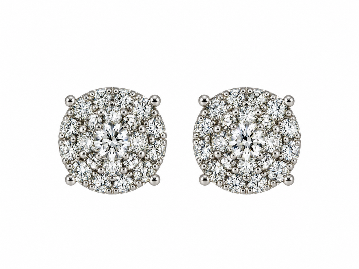 1.13 CTW 14K Gold Natural Diamond Cluster Stud Earrings