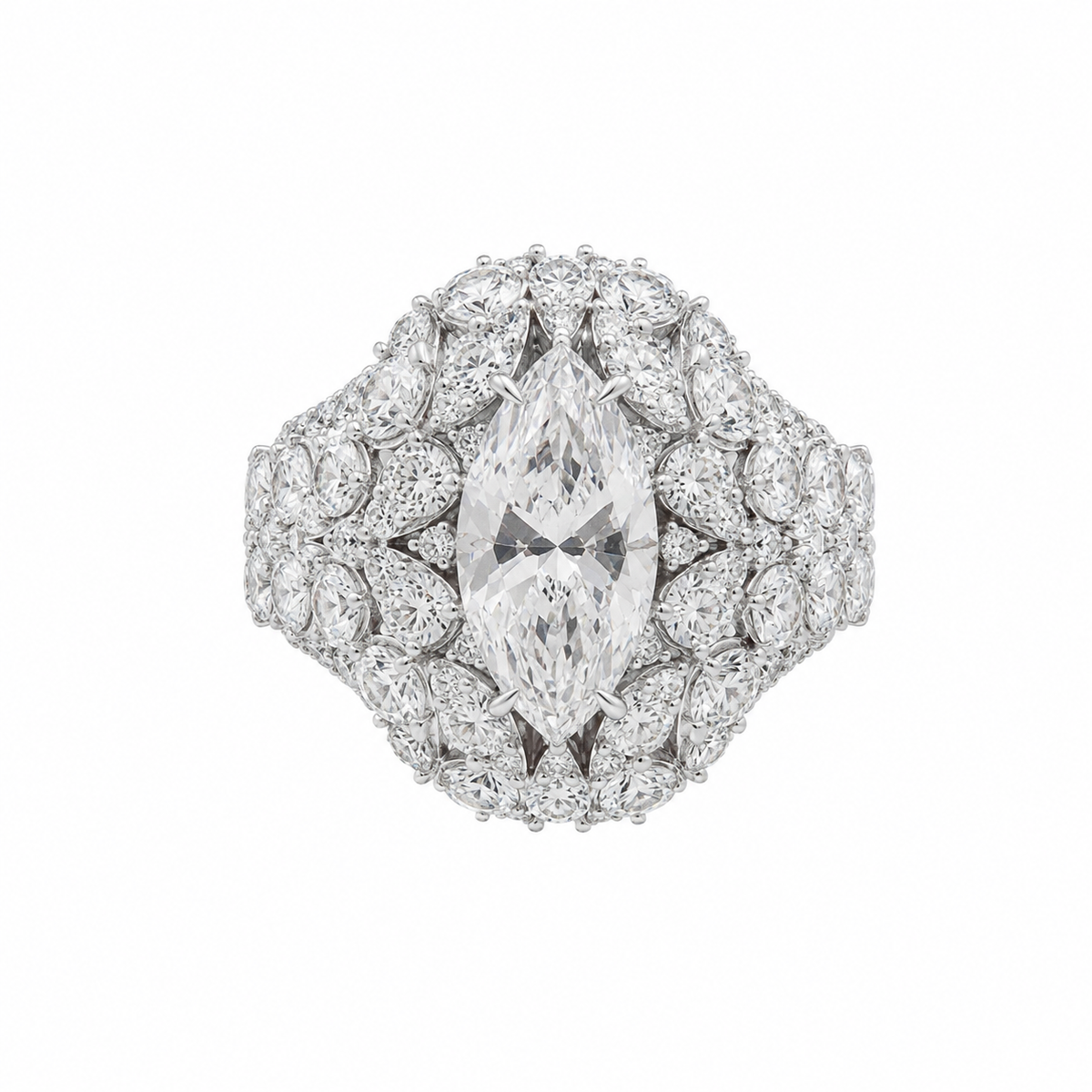 14K Gold Lab Diamond Marquise Cluster Halo Ring – 9.37 CTW VVS/D