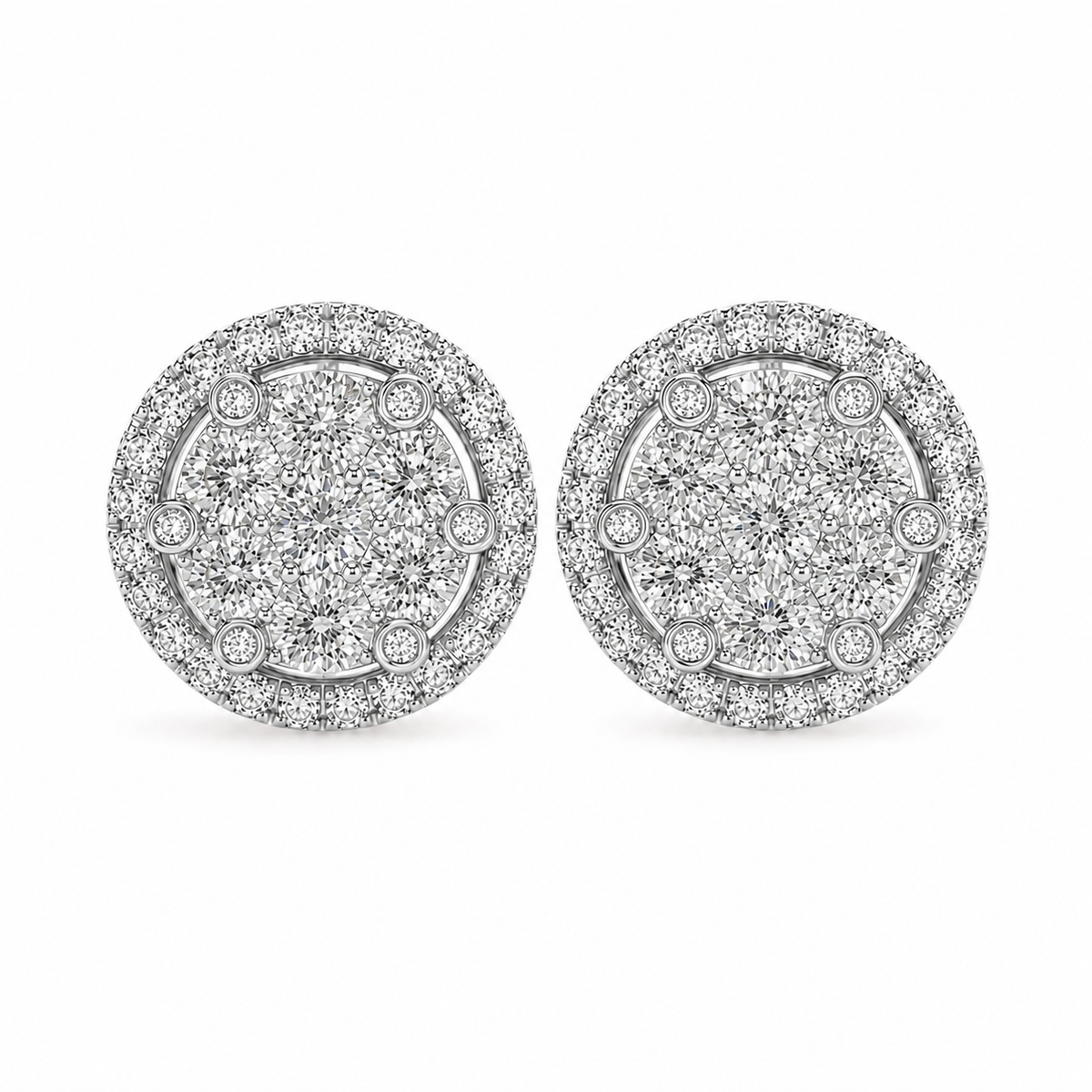 14K Gold Lab Diamond Cluster Stud Earrings 2.95 CTW VVS D – 13.2mm