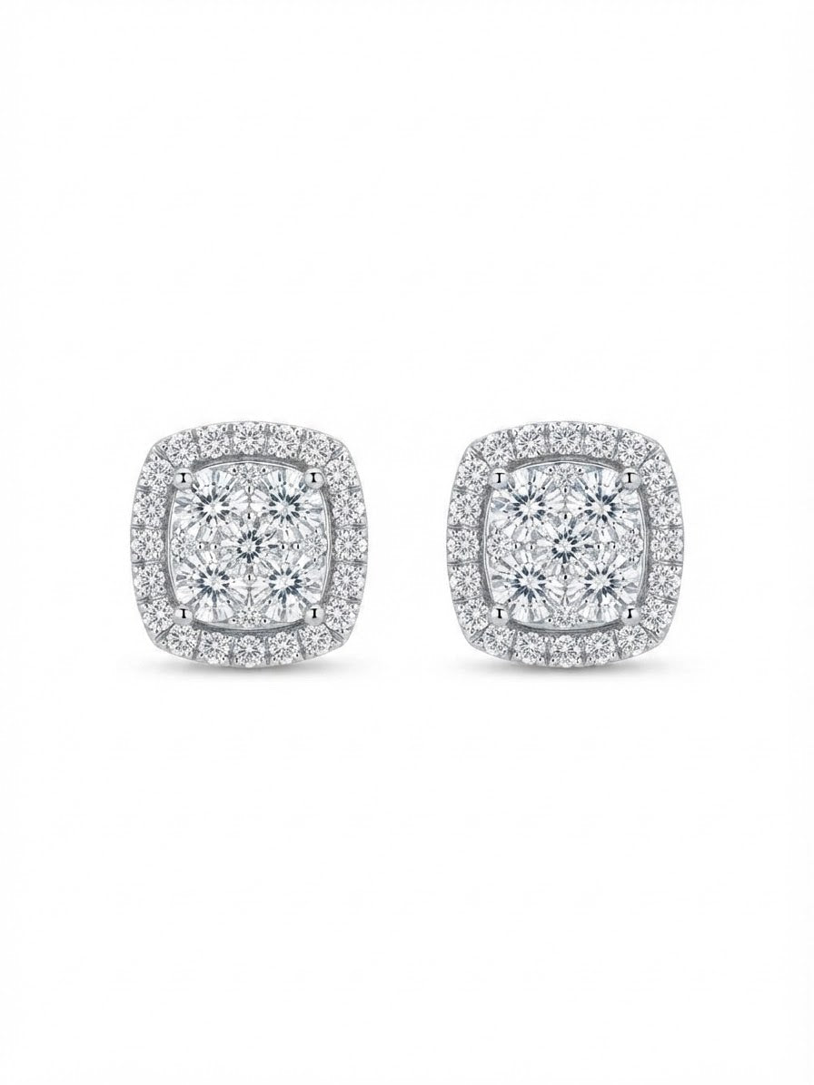 0.96 CTW 14K Natural Diamond VS/G Cushion Cluster Stud Earrings