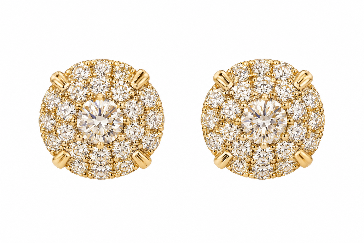 1.27 CTW 14K Yellow Gold Natural Diamond Halo Stud Earrings