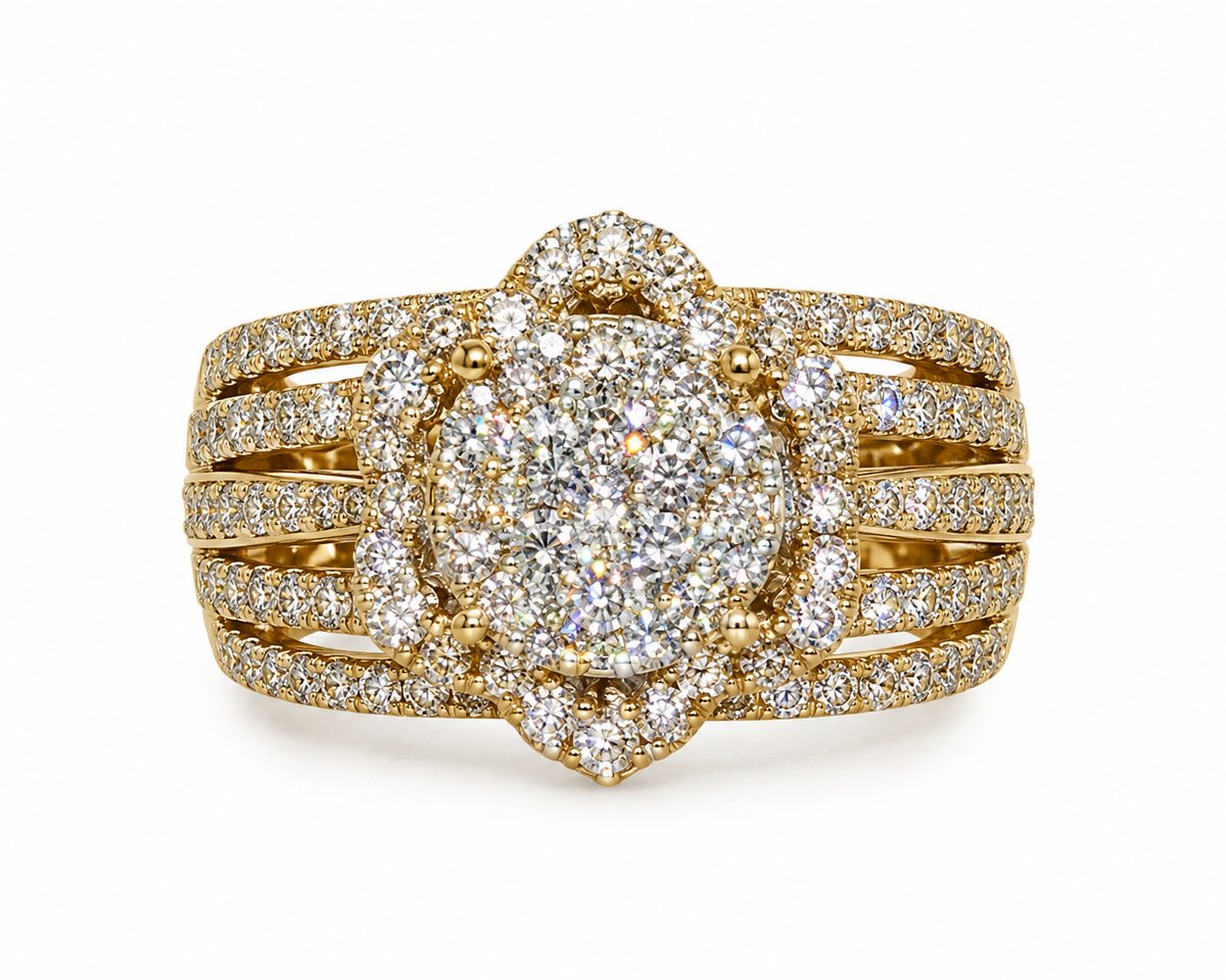 1.93 CT 14K Gold Natural Diamond Multi-Row Halo Engagement Ring