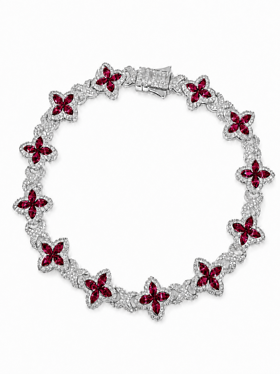 14K White Gold Emerald & Natural Diamond Clover Bracelet 5.95 CTW VS G