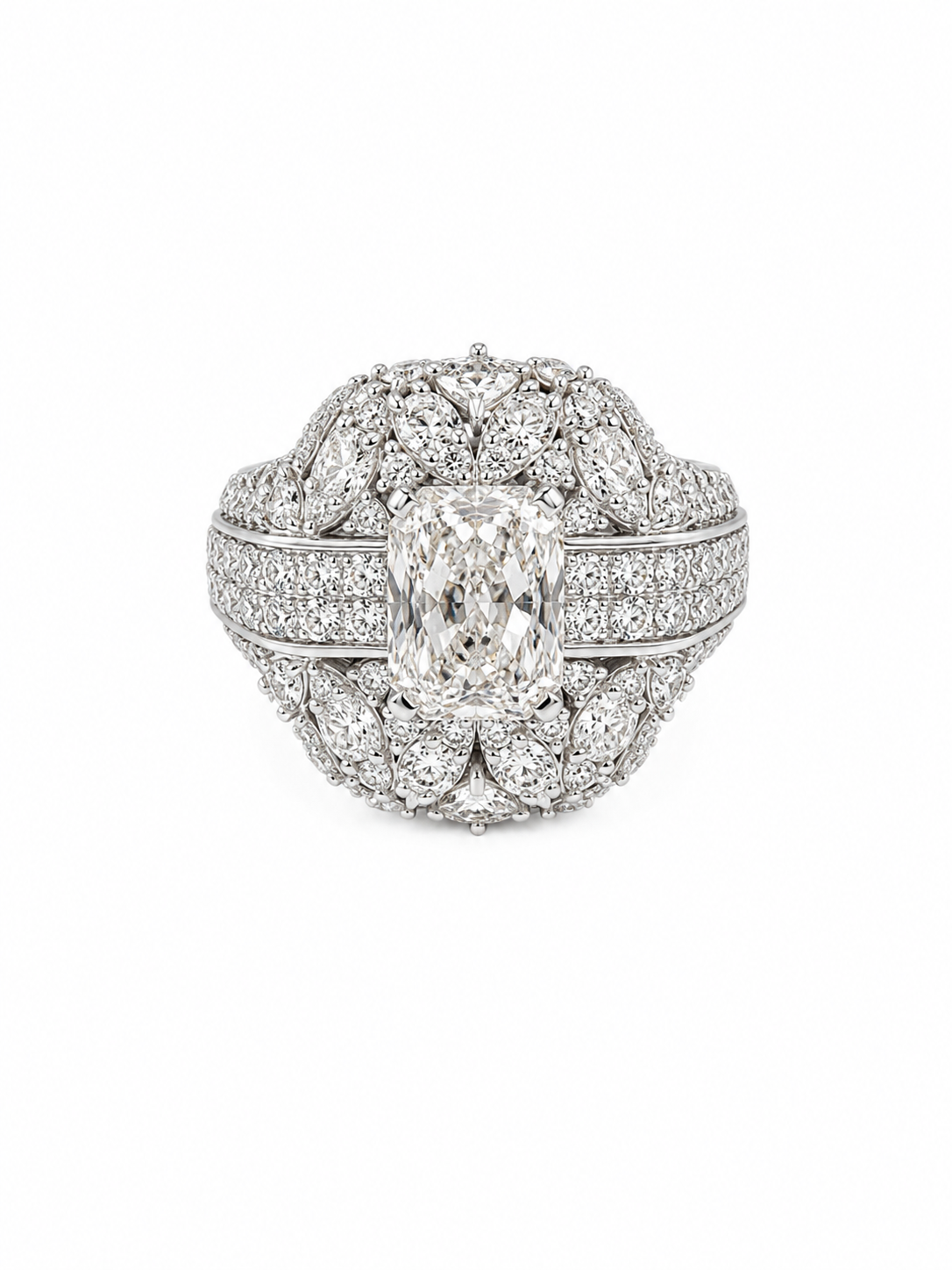 14K Gold Lab Diamond Radiant Halo Statement Ring – 6.74 CTW VVS/D