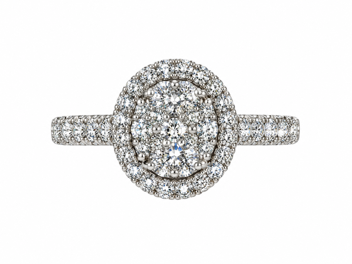 1.40 CTW 14K White Gold Natural Diamond Oval Halo Cluster Engagement Ring