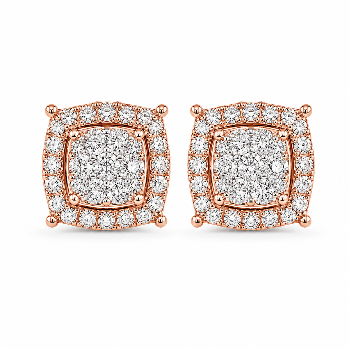 14K Gold Lab Diamond Cushion Cluster Stud Earrings 1.68 CTW VVS D – 12mm