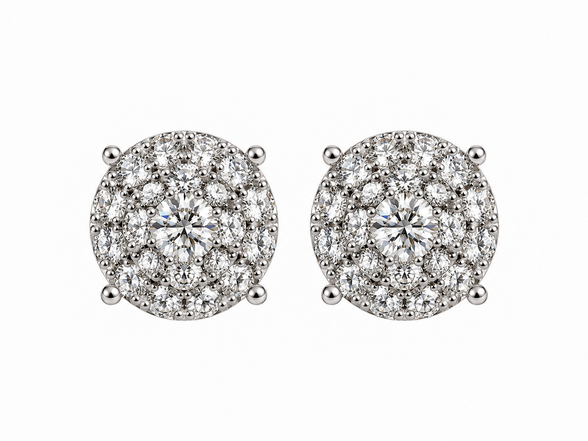 1.94 CTW 14K Gold Natural Diamond Cluster Stud Earrings
