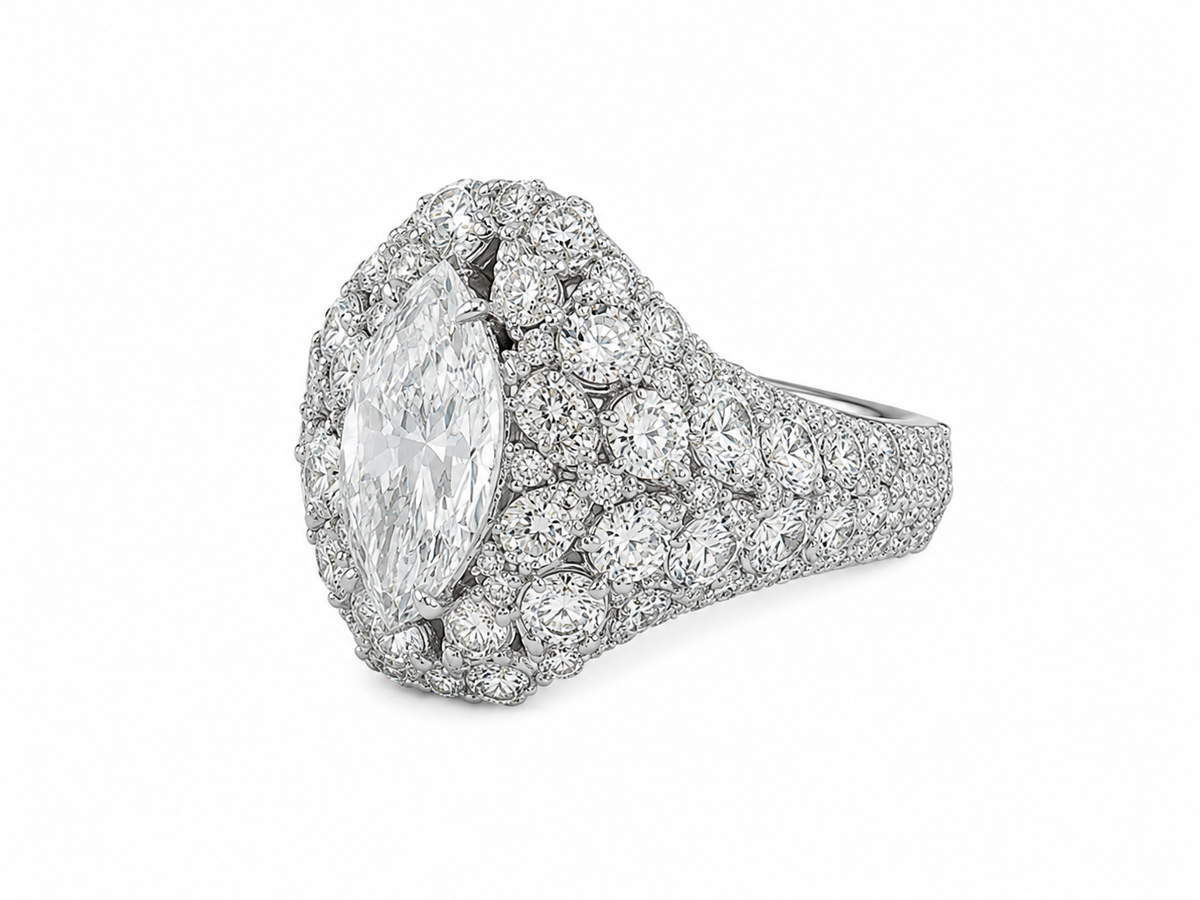 14K Gold Lab Diamond Marquise Cluster Halo Ring – 9.37 CTW VVS/D