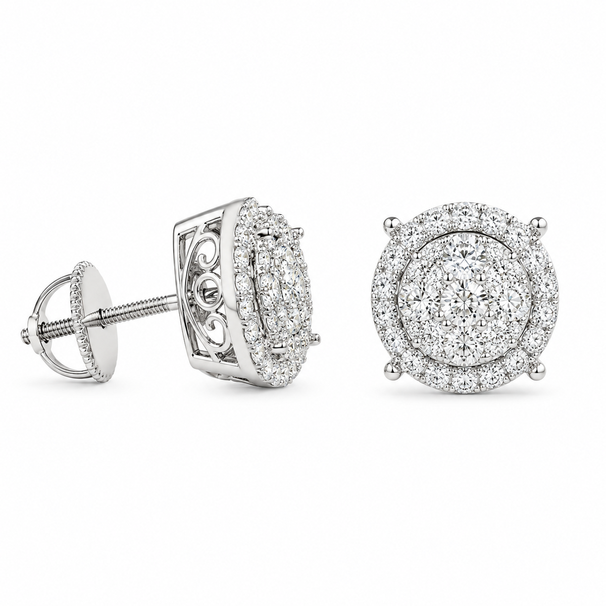 14K Gold Lab Diamond Cluster Stud Earrings 1.39 CTW VVS D – 10.3mm