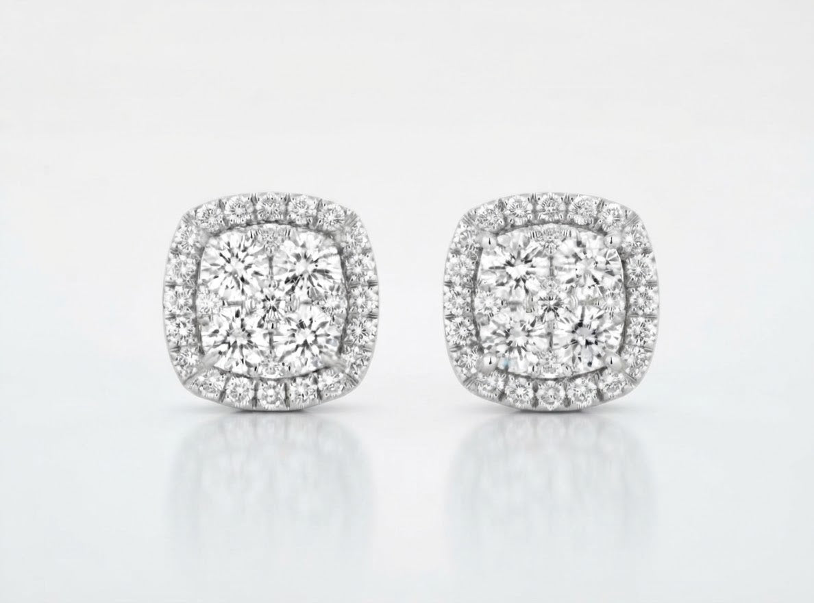 0.67 CTW 14K Natural Diamond Cushion Cluster Stud Earrings