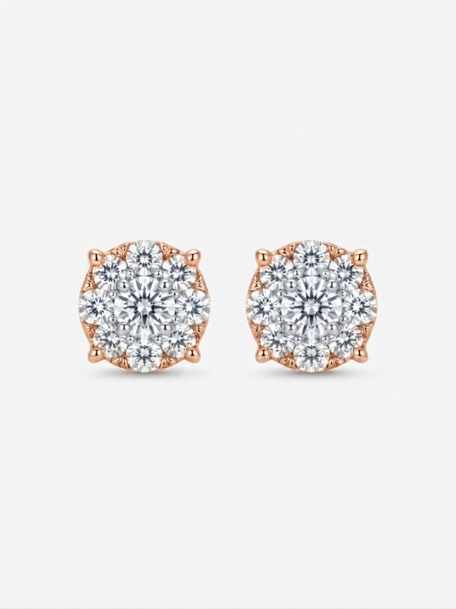 1.15 CTW 14K Natural Diamond Round Cluster Stud Earrings
