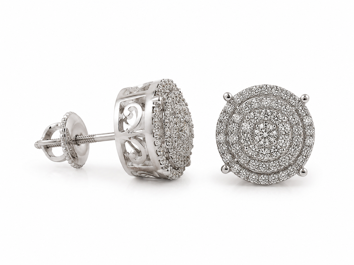 14K Gold Diamond Cluster Stud Earrings 1.76 CTW VVS D – 12.1mm