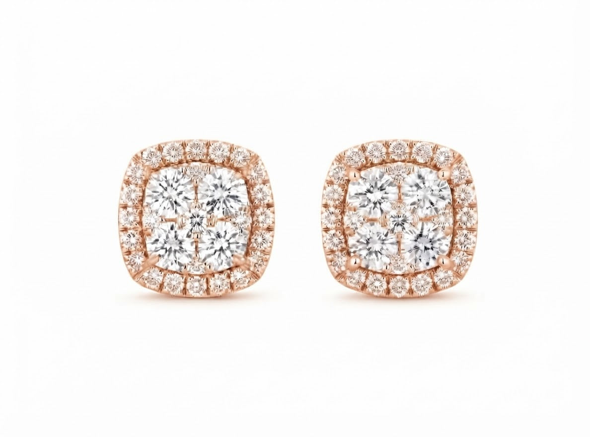 0.67 CTW 14K Natural Diamond Cushion Cluster Stud Earrings