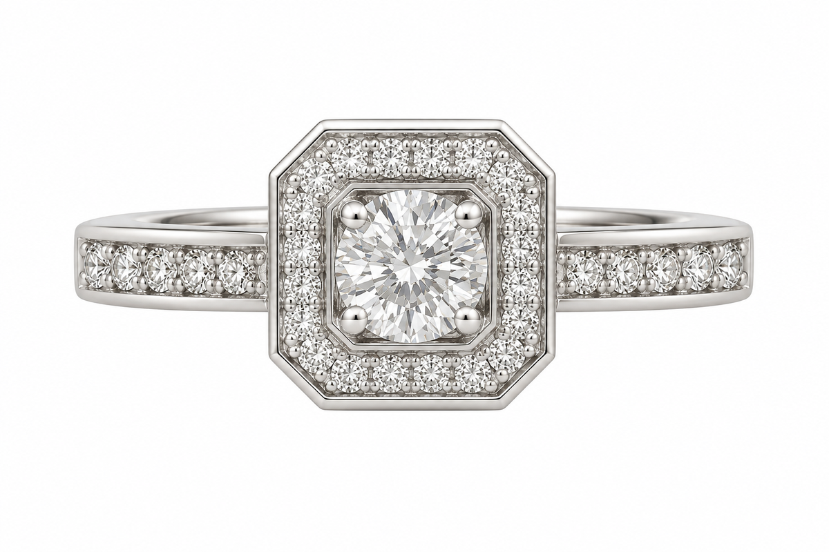 0.86 CTW 14K Natural Diamond Halo Engagement Ring